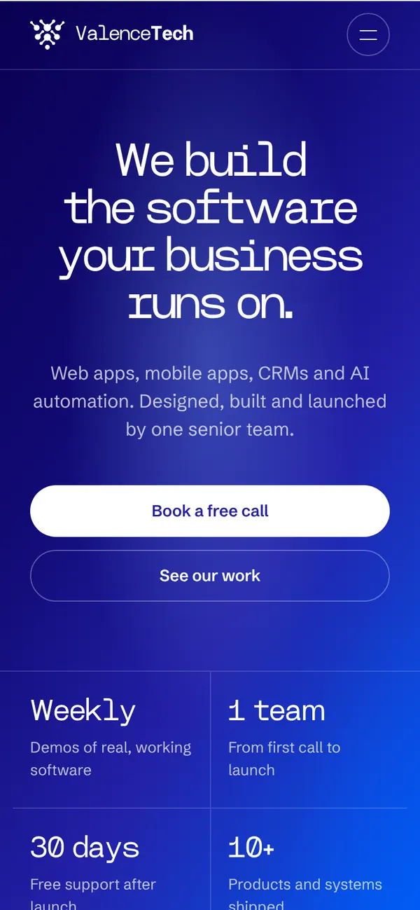 The ValenceTech website on a phone